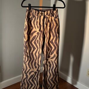 Laurel brown tan zebra stripe bell bottom pant